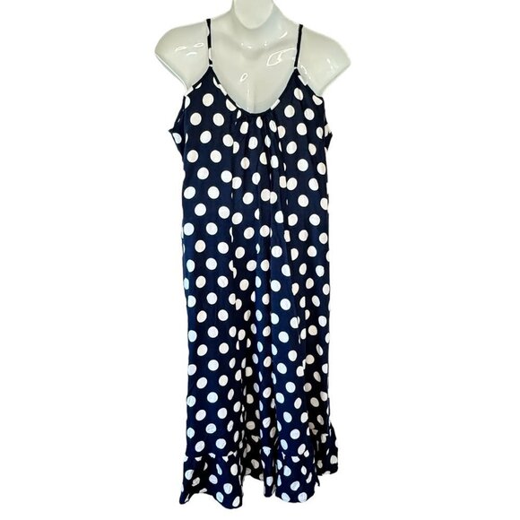 BUENOS NINOS NEW Women's Flowing Midi Dress Navy with White Dots Pockets  XXXL - Picture 5 of 8